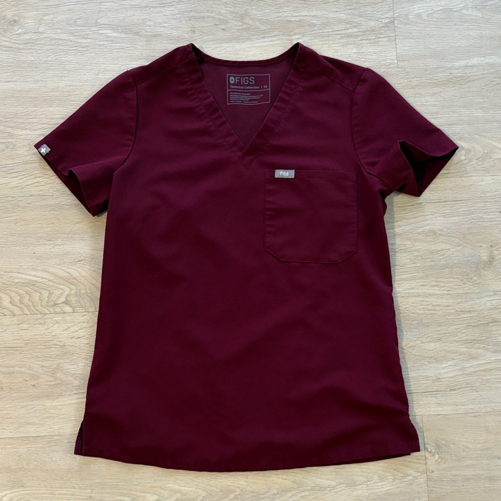 Figs Women’s Burgundy V-Neck Scrub Top
